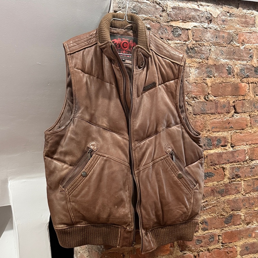 Vintage COOGI Brown Leather Vest size 2X